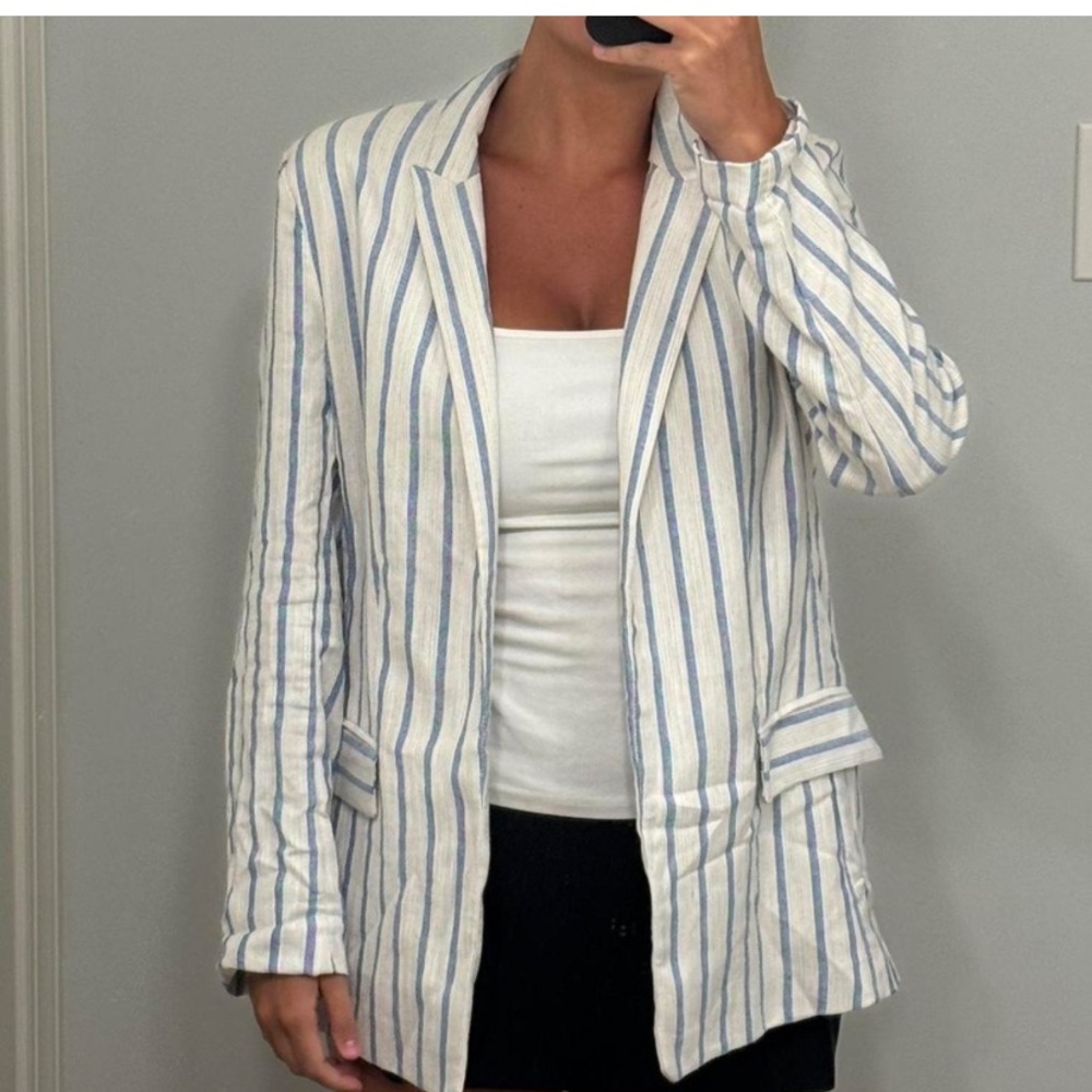 H&M Blue & White Striped Blazer - Size 4